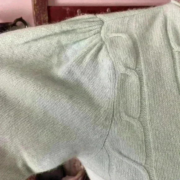 Vintage Pastel Mint Wool & Angora Cable Cardigan - Picture 4 of 10